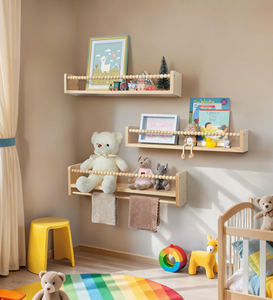 Étagères murales flottantes en bois naturel pour chambre d'enfant, organisateur de livres pour enfants, support de rangement suspendu pour chambre et cuisine - Product Image 4