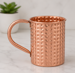 <b>Copper</b> <b>Mug</b> With Geometric Diamond Texture Handle Vintage Style Eco-Friendly Drinkware Home Use Modern Insulated Studded Cocktail - Product Image 1