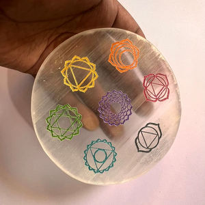 Natural Selenite Chakra Engraved Plate Crystal Charging <b>Board</b> Round Selenite Slab Reiki Healing Meditation Wholesale Bulk - Product Image 1