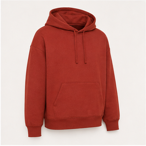 เสื้อฮู้ดดี้ทรงบ็อกซี่ผู้ชายสีแดงอิฐแบบปรับแต่งได้ พร้อมเชือกผูกแบบโทนสีเดียวกัน กระเป๋าจิงโจ้ ผ้าเฟรนช์เทอร์รี่เนื้อนุ่ม รุ่น MHOOD-0019 - Product Image 4