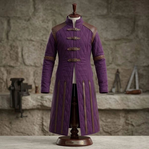 High-Quality Purple Padded Cotton Gambeson Medieval Viking Long Jacket Costume with Leather Straps for Cosplay Reenactment - Product Image 1