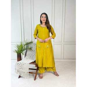 Ensemble ethnique 3 pièces cousu pour femme Farshi, séchage rapide, infroissable, bleu brodé, style fête, tenue de mariage Diwali avec dupatta - Product Image 5