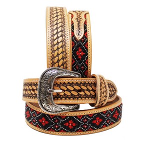 Cinturones de Cuero Vacuno de Grano Completo de Alta Calidad, Color Turquesa, con Costuras Decorativas, Estilo Western/Rodeo, 3.8cm, Sólidos y Duraderos - Product Image 1