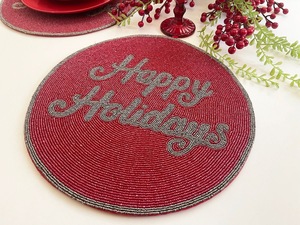 Handcrafted Cotton Beaded Round Wedding Table Placemat with Patriotic Americana Design and Christmas Bow Centerpiece - Product Image 4