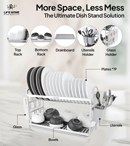 Égouttoir à vaisselle double niveau LIFE SMILE, organiseur de plats de cuisine, aluminium de haute qualité, design moderne et luxueux, montage facile - Product Image 3