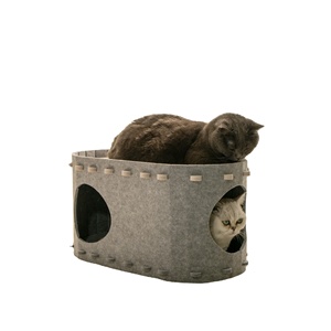Usine directe personnalisé bas quantité minimale de commande luxe haute qualité <span class=keywords><strong>pas</strong></span> cher chat cave lit de couchage 2 en 1 gris foncé <span class=keywords><strong>laine</strong></span> maison pour animaux de compagnie pour chats d'intérieur - Product Image 1