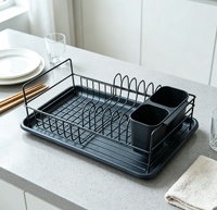 Égouttoir à vaisselle moderne en fil d'acier, étanche, sur pied, pour comptoir de cuisine, avec égouttoir et porte-ustensiles, antirouille