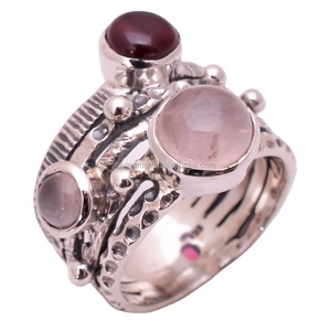Anillo de cuarzo rosa granate Natural, joyería india a granel, anillos de plata fina hechos a mano, fabricante de joyería - Product Image 1