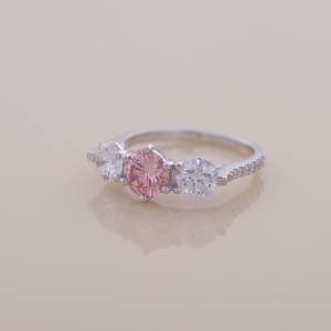 IGI Certified Round Pink Diamond Three Stone Engagement & Wedding Ring In <b>Solid</b> 925 Sterling <b>Silver</b> - Product Image 6