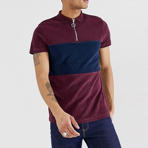 Polo en tricot à manches courtes pour homme, style décontracté, avec fermeture éclair et blocs de couleur - Product Image 1