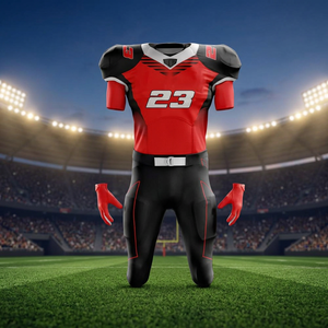 Tenue de football américain sur mesure rouge et noire avec le numéro 23 - Product Image 4
