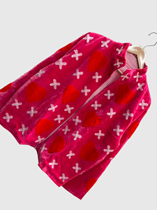 Pink Velvet Heart X Print <b>Zipper</b> <b>Jacket</b> Full Sleeve Stand Collar Plus Size Women's Winter Boxy Style Fleece Coat - Product Image 2