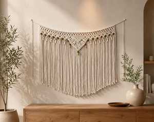 Handmade Crocheted U Shape Wall Hanging <b>Tapestry</b> Geometric Pattern Bohemian Style 100% Organic Cotton Home Decor - Product Image 1
