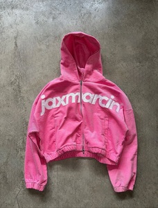 เสื้อฮู้ดครอปสีน้ำเงินสำหรับผู้หญิง แบบซิป ผ้าคอตตอนฟลีซเนื้อนุ่ม ทรงโอเวอร์ไซส์ สไตล์สตรีทแวร์ ปักโลโก้ รับผลิตแบบ OEM ODM - Product Image 4