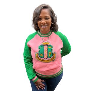 เสื้อสเวตเชิ้ตแขนยาวทรงแร็กแลน คอกลม ปักลายตัวอักษรกรีก สีชมพู ยี่ห้อ AKA Pink Chenille ผ้าพรีเมียม สวมใส่สบาย ทรงลำลอง - Product Image 6