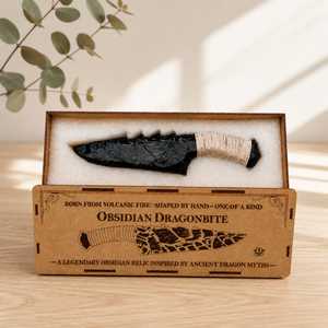 Couteau-poignard artisanal en obsidienne noire avec boîte cadeau en bois gravée, manche enveloppé, pièce de collection décorative - Product Image 2