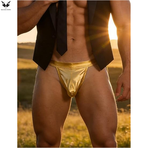 Premium Quality Adjustable Straps Sexy Underwear Gothic <b>Harness</b> Style Golden Color Durable Lightweight Club Wear <b>Leather</b> Jocks - Product Image 5