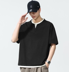 เสื้อยืดผู้ชายแบบ 2-in-1 แบบมีชั้นในตัว |   เสื้อยืดโอเวอร์ไซส์ผ้าถักวาฟเฟิลสีดำ |   เสื้อผ้าแนวสตรีทสไตล์เมือง แขนสั้น ระบายอากาศได้ดี - Product Image 6