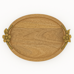 Oval Wooden Serving Tray With Floral Metal Handles Vintage Design Durable <b>Decorative</b> <b>Plate</b> - Product Image 4