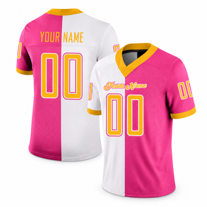 Maillot de football américain personnalisé pour homme, hiver, blanc et jaune, col en V, manches courtes, maille 100 % polyester, impression par sublimation - Product Image 6