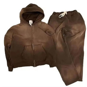 Chándal unisex verde oliva con capucha y cremallera, chaqueta y pantalones a juego, color sólido, corte holgado informal, manga larga, ropa de otoño - Product Image 6