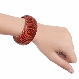 Brazalete de Madera Hecho a Mano Estilo Antiguo, Brazalete de Madera Gruesa con Marmoleado Rojo y Marrón Vintage para Mujer, Joyería Boho - Product Image 6