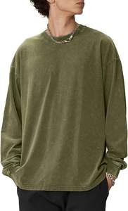 Camisetas de Manga Larga con Logotipo Personalizado OEM, Camisetas Extra Grandes para Hombre, Estilo Vintage, Lavado Ácido, Cómodas, Lisas, Multicolores, Cuello Redondo - Product Image 4