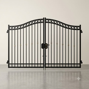Portail de jardin en fer forgé KHP robuste avec revêtement en poudre, double battant, style européen ornemental, sécurité renforcée, installation facile pour villa - Product Image 1