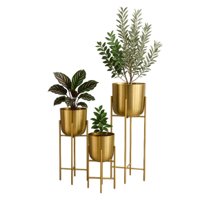 3 Piece Gold Metal <b>Plant</b> <b>Stand</b> Set with Pots for Indoor Green <b>Plants</b> Design & Material Antique Brass Use For Farmhouse Decor - Product Image 1