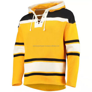 Sweat-shirt de hockey noir, jaune et blanc, sublimé, personnalisé, à lacets, manches longues, pour entraînement, décontracté, pour les fans - Product Image 3