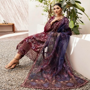 Robes de soirée en mousseline de soie de haute qualité pour femmes pakistanaises et indiennes, ensembles Shalwar Kameez Dupatta, robes d'été prêtes à porter, vente en gros - Product Image 6