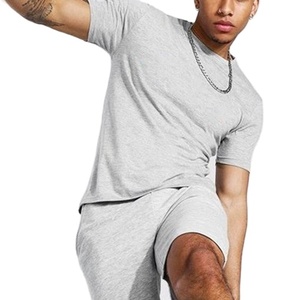 Respirant été hommes ensemble court vêtements de sport à manches courtes T-Shirt et short deux pièces ensemble unisexe coton décontracté - Product Image 5