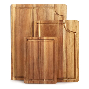 Juego de tablas de cortar de madera de acacia vintage para cocina, tablas de cortar de madera maciza hechas a mano con asas y soporte, bloques de carnicero. - Product Image 4