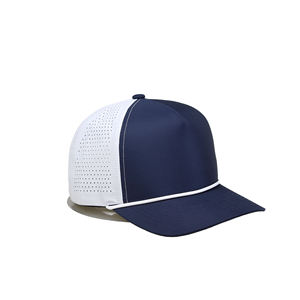 Gorra Unisex Ajustable de 6 Paneles con Cierre a Presión, 100% Algodón, Malla Transpirable, para Actividades al Aire Libre, Color Azul Marino y Blanco - Product Image 1