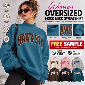 Ladies Mock Neck <b>Sweatshirt</b> <b>Vintage</b> <b>Oversized</b> Arch Letter Print Long Sleeve Loose Crewneck <b>Sweatshirt</b> Wholesale - Product Image 1