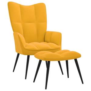 Fauteuil relaxant jaune moutarde avec tabouret pour salon - Product Image 2
