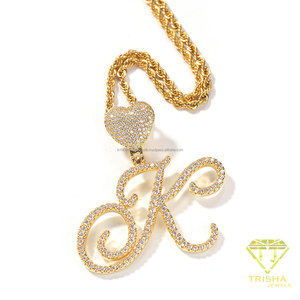 Heart Pendant Necklace With Rhinestone <b>Initial</b> Letter Pendant Gold Color Cuban <b>Chain</b> Fashion Jewelry For Women Men Personalized - Product Image 5