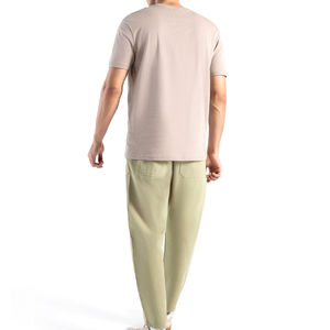 T-shirt basique beige pour homme, manches courtes, col rond, coupe classique, en jersey de coton doux, décontracté, pour l'été, vente en gros - Product Image 5