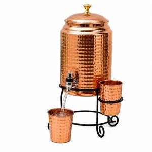 Distributeur d'eau en cuivre martelé avec 2 verres, couvercle et robinet, style vintage, pour la maison et les fêtes - Product Image 5
