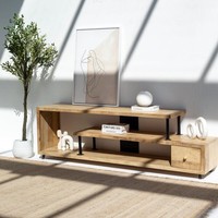Meuble TV à 3 étagères Vandana Lunaris Cresta, design moderne en bois massif, console de divertissement