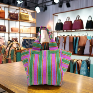Eco-Friendly Reusable Recycled Nylon Shopping Bag Zipper Striped Pattern Large Capacity for <b>Makeup</b> Travel-Fashion Cosmetic - Product Image 2
