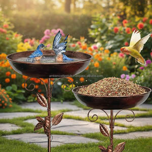 Bain d'oiseaux élégant en métal pour jardin avec support robuste, finition résistante aux intempéries, design de mangeoire à oiseaux et bassin d'eau - Product Image 3