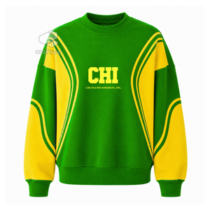 Sweat-shirt à col rond à manches longues pour femme, couleur vert-jaune, avec empiècements, de la sororité Chi Eta Phi, avec emblèmes grecs - Product Image 1