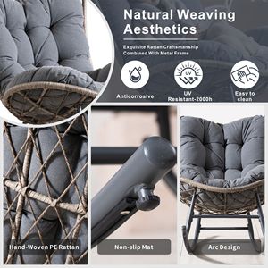 Fauteuil à bascule d'extérieur en métal Direct Wicke avec assise rembourrée épaisse grise, structure robuste, chaise à bascule de patio avec coussin, chaises de jardin - Product Image 6