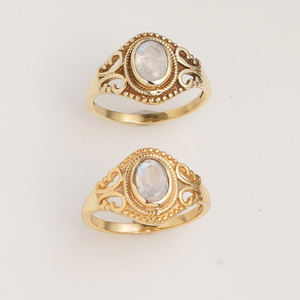 Natural Moonstone Oval Ring Gold Tone Filigree Band Vintage Style Handmade Elegant Designer Jewelry Ring for Women - Product Image 2