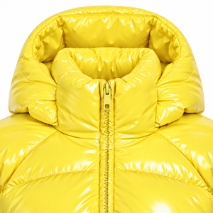 Chaqueta corta acolchada con capucha para hombre, ecológica, cortavientos, amarilla brillante, gruesa y cálida, de fibra de poliéster, con cremallera, para invierno. - Product Image 4