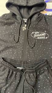 Custom Zipper <b>Puller</b> Distressed Embroidery Logo 2 Piece Set Cotton Fleece Men Rhinestone Shorts Set - Product Image 6