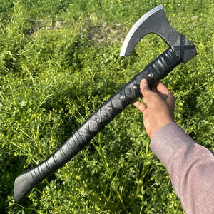 Hacha de Acero al Carbono Burraq Personalizada de 19.5 Pulgadas, Cabeza de Tomahawk, Mango de Madera de Palisandro, Funda de Cuero, para Acampar, Bricolaje, Actividades al Aire Libre, Regalo para Papá - Product Image 1