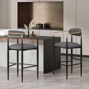 Set of <b>2</b> Counter Height <b>Bar</b> <b>Stools</b> with Iron Legs Gray Fabric Upholstered Kitchen Island Barstools 260L Seating - Product Image 2