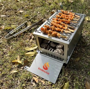 Latest Stainless Steel Outdoor Camping Foldable Charcoal BBQ Grill Portable <strong>Barbeque</strong> with Open Window and Planch - Product Image 4